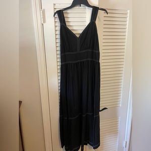 Scoop black linen dress with white seaming, size XL